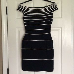 Navy blue and white striped dress